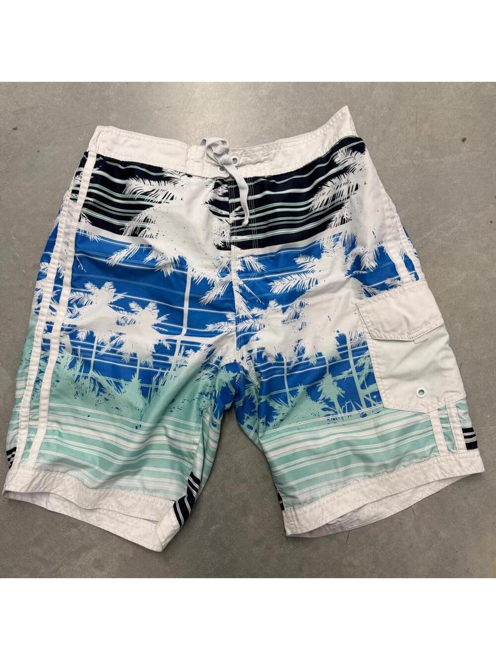 Y2K US Apparel Blue and White Beachy Men's Swimsuit Sized Large